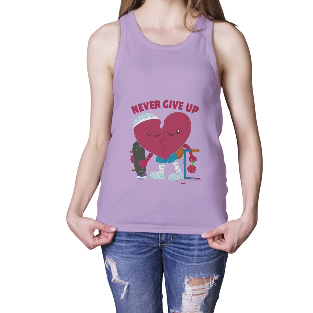 Graphic Tees: Never Give Up Heart Design| Heart with a rose