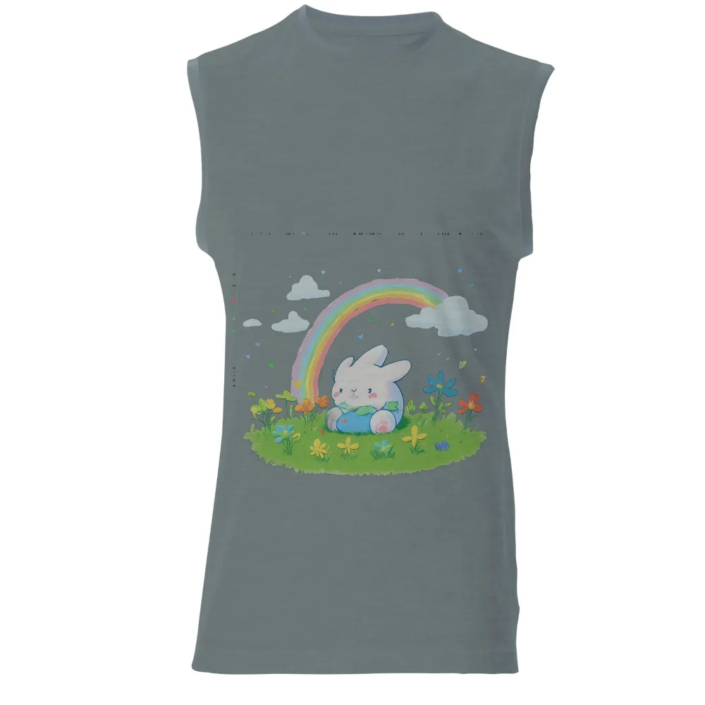 Whimsical Bunny Rainbow Design with Flowers and Hearts|obey rainbow shirt