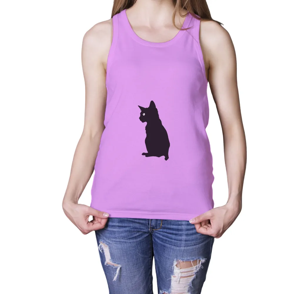 Tee Shirt Printing: Black Cat Silhouette with Glowing Eye - Artistic Design|rugman art t shirt