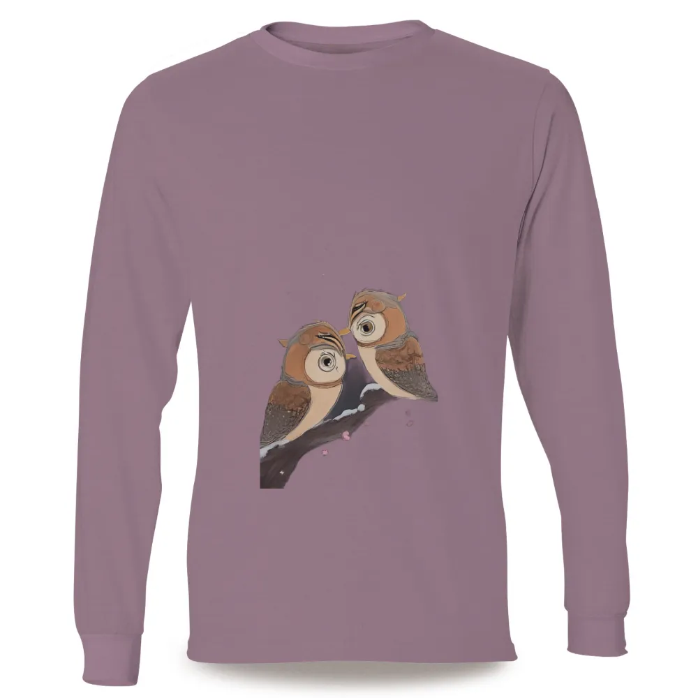 T-Shirts Design: Owls Sharing a Branch Under Moonlight|men's night out camp shirt playboy