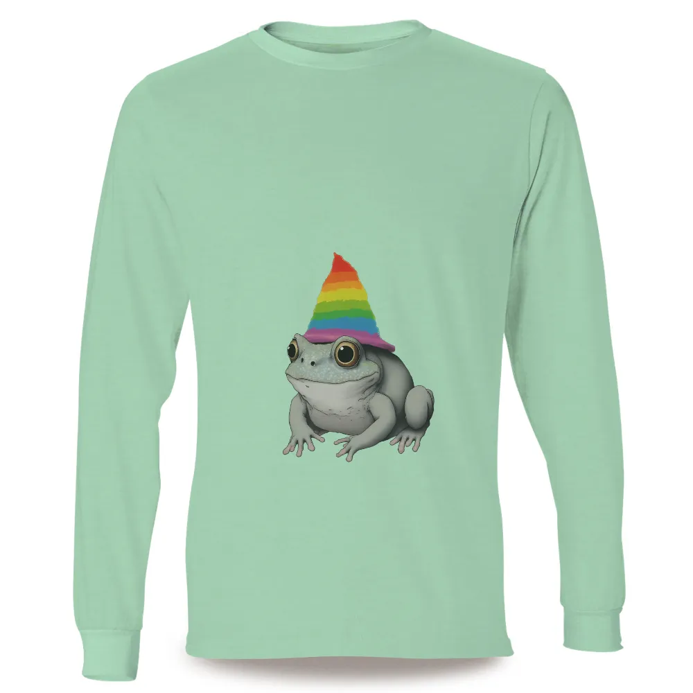 Custom T-Shirt Printing: Freddie the Frog with Rainbow Hat|men rainbow long sleeve shirt