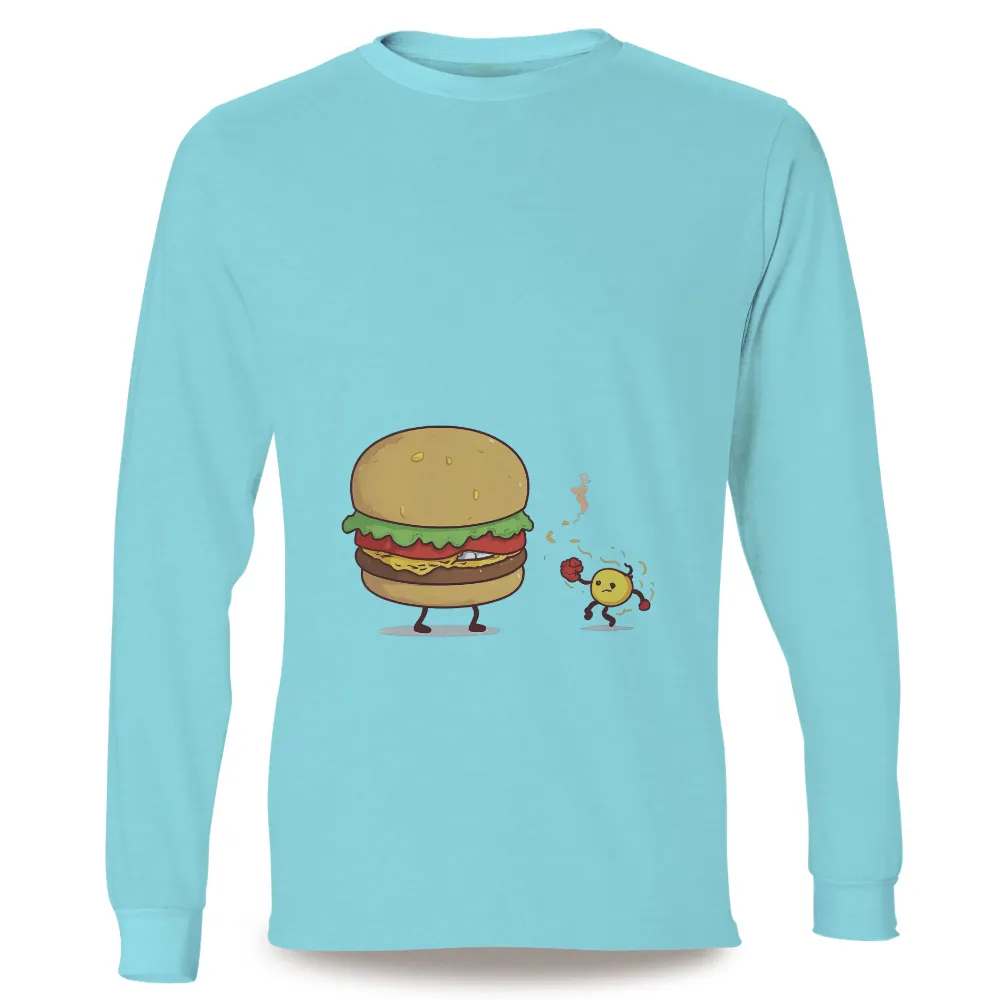 Graphic Tees: Burger Battle - Funny Cartoon Character Design|black cartoon friends shirt