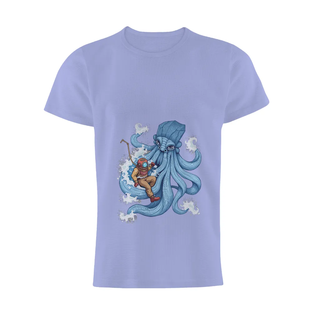 T-Shirts Pattern: Deep-Sea Diver vs Colossal Blue Octopus| swirling waves