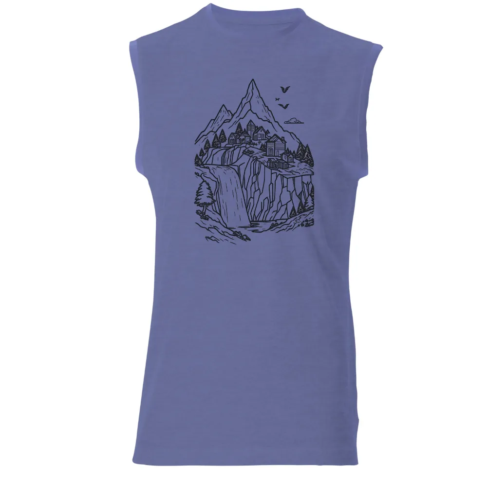 T-Shirts Design: Serene Mountain Village | Vintage & Retro Tees| Lush forests