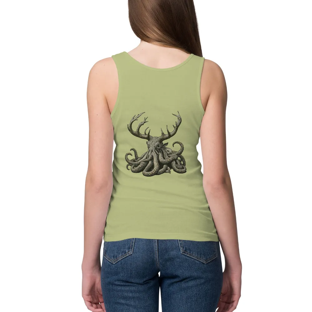 Unique Design Featuring Mythical Creature with Deer Antlers and Octopus Tentacles|vintage kung fu shirt