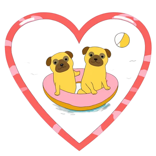 T-Shirts Pattern: Pug Friends in a Heart Frame