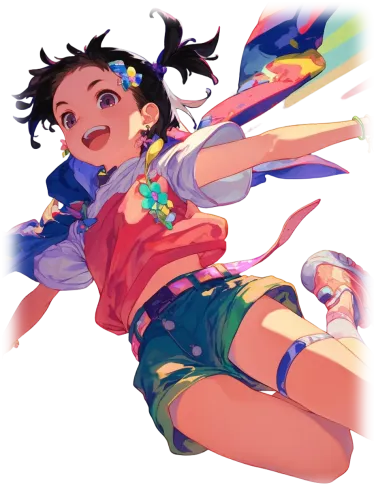 Playful Anime Girl with Colorful Accessories - cute anime pants