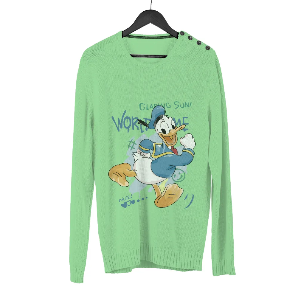 Graphic Tees: Donald Duck Bringing Joy with Clapin Sun and Worliz Me|cartoon character with star on shirt