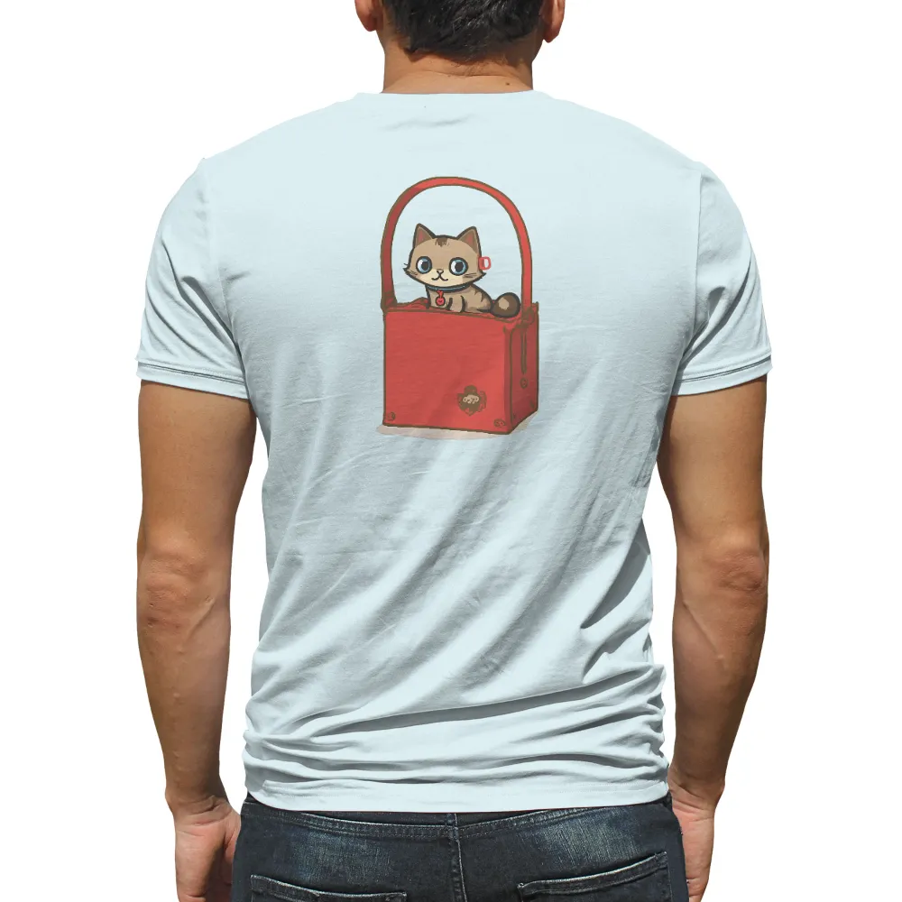 T-Shirts Custom: Whiskers' Adventure in the Red Basket| red charm on blue collar