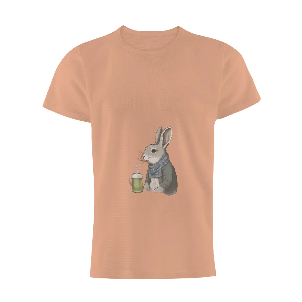 Custom T-Shirt Printing: Cozy Rabbit with Steaming Tea Cup|rare rabbit knit shirt