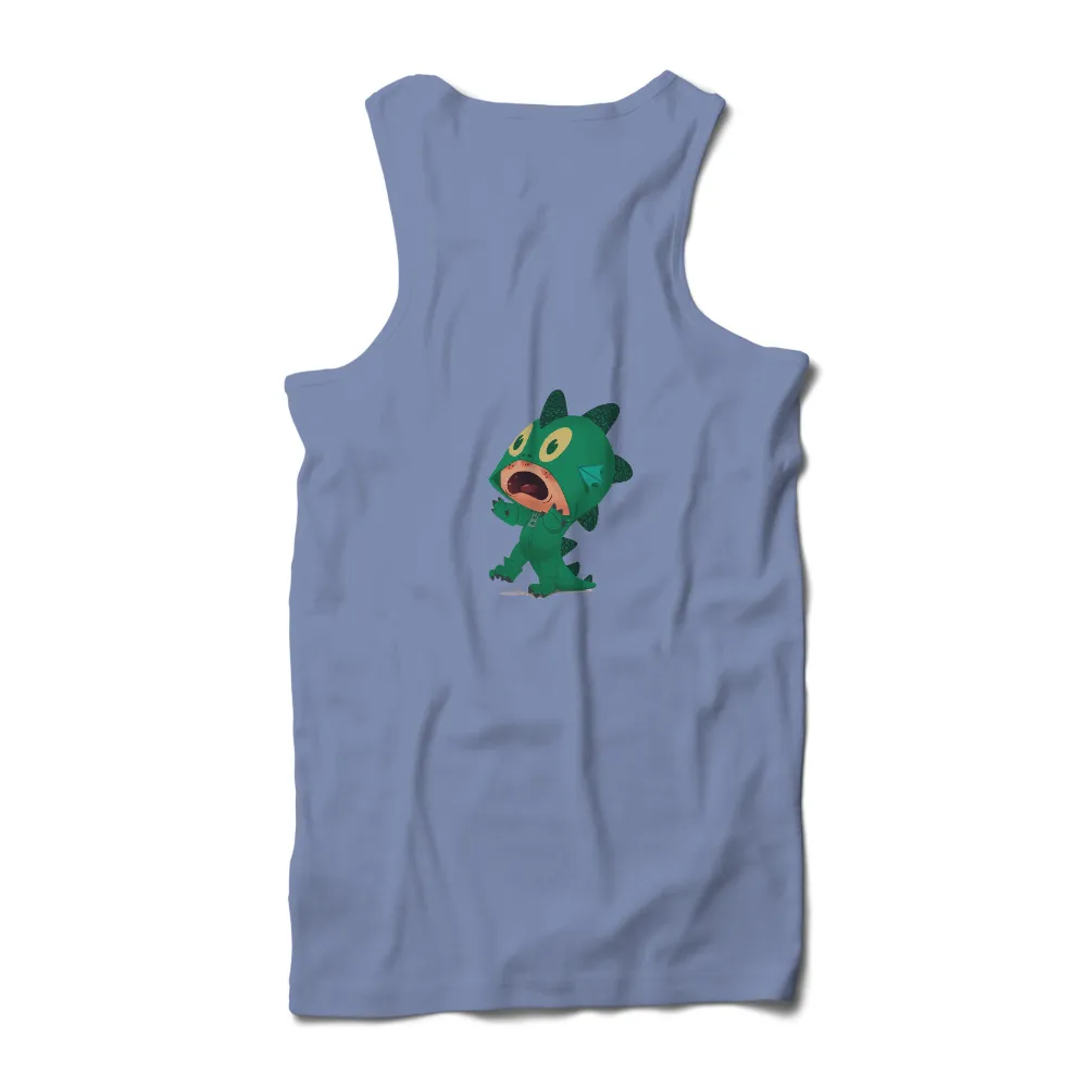 Graphic Tees: Playful Anime Dinosaur in Green Hoodie|cartoon tshirt for ladies