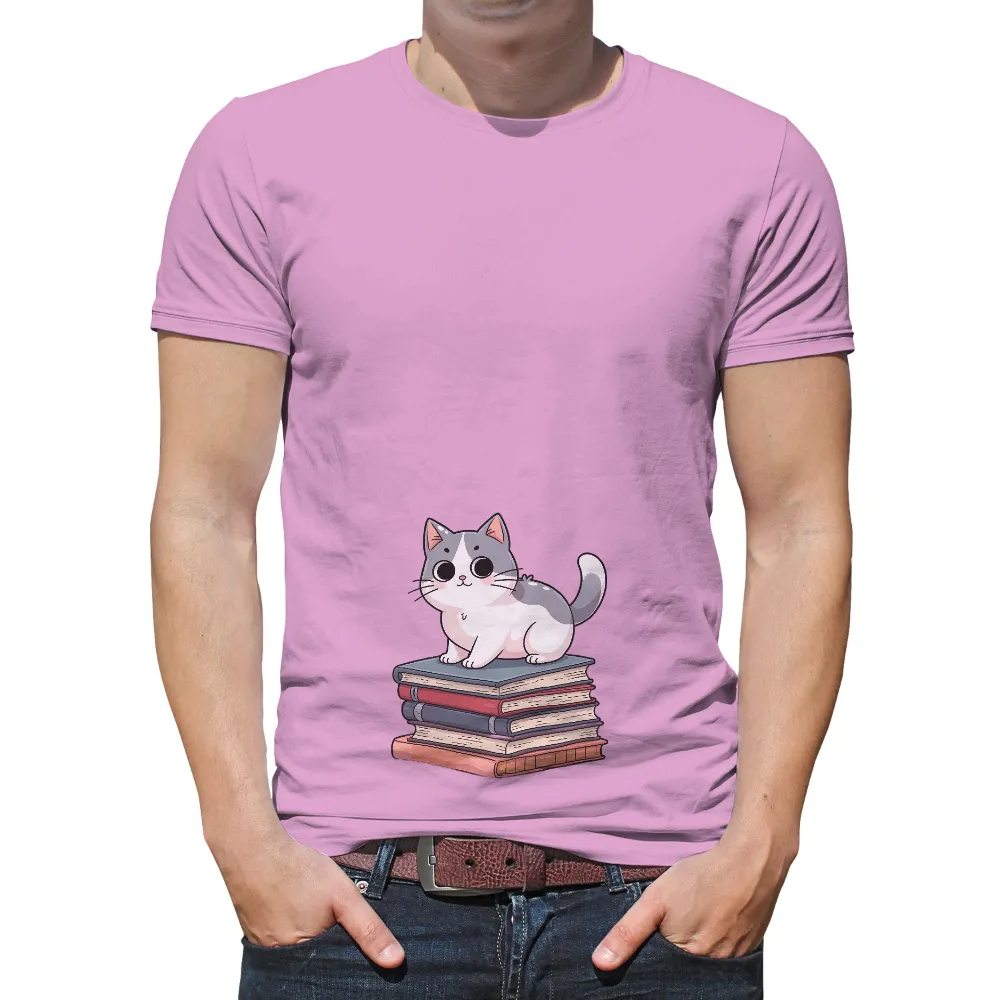 TShirt Design: Curious Cat on Books - Learning and Wisdom|mardi gras cute shirts