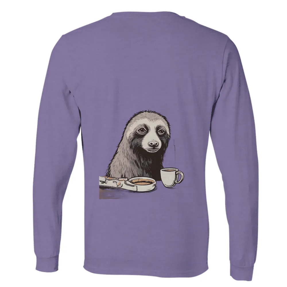 T-Shirts Design: Sloth's Morning Coffee & Pizza - Relaxation in Urban Life|zelda coffee shirt