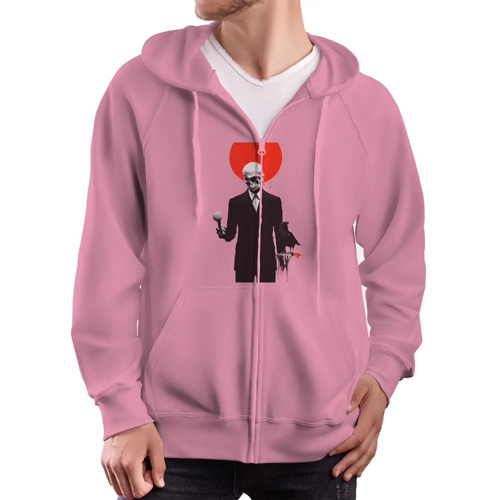 Graphic Tees: Skeleton in Black Suit with Ice Cream - Artistic Design|white and pink skeleton shirt