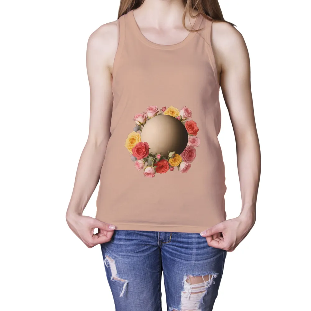 Shirts Graphic Tees: Roses and Golden Sphere - Artistic Design|harmony day t shirts best and less