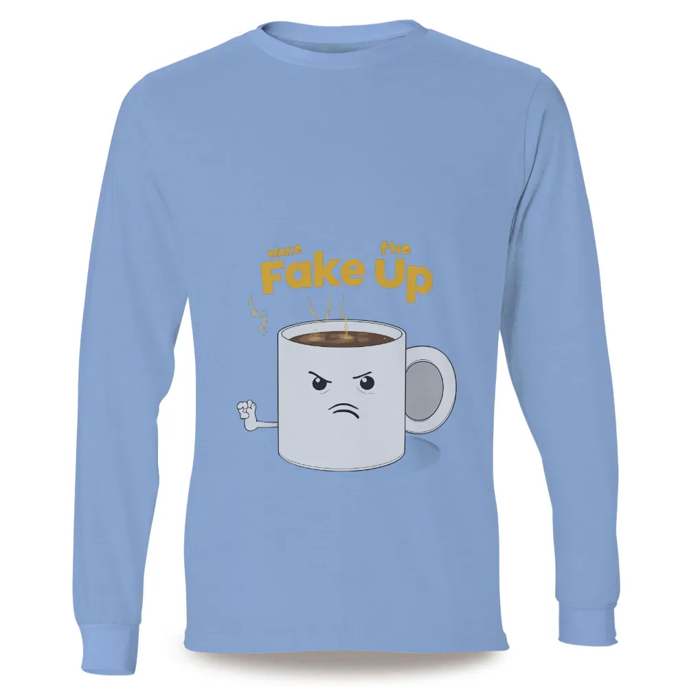 Custom Design with 'Wake the Fake Up': Coffee, Anger, Fist, Irony, and Humor|valentine coffee shirt