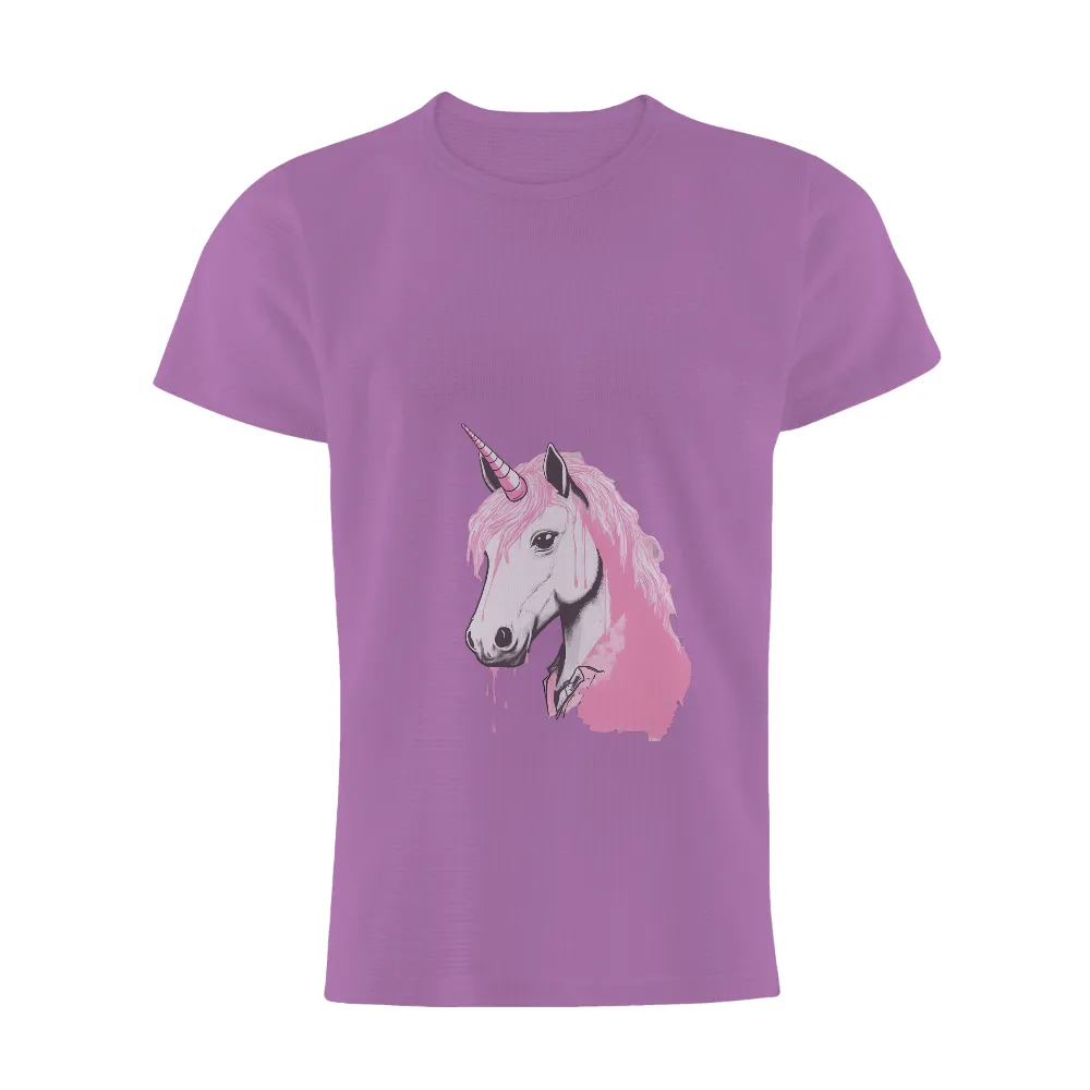 T-Shirts Custom: Magical Unicorn - Pink and Black Artistic Design|white and neon pink shirt