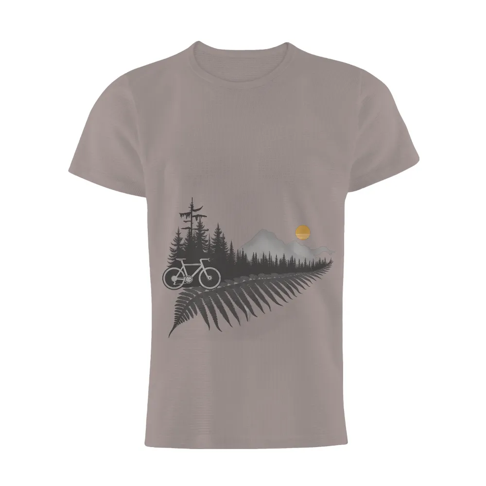 Custom T-Shirt Printing: Adventure in Nature | Bicycle, Mountains & Sunset| Nature background