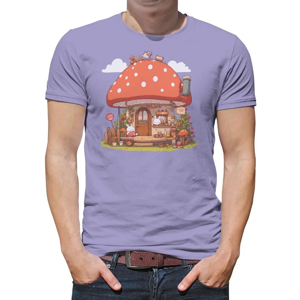 T-Shirts Design: Whimsical Mushroom House Café| cozy café