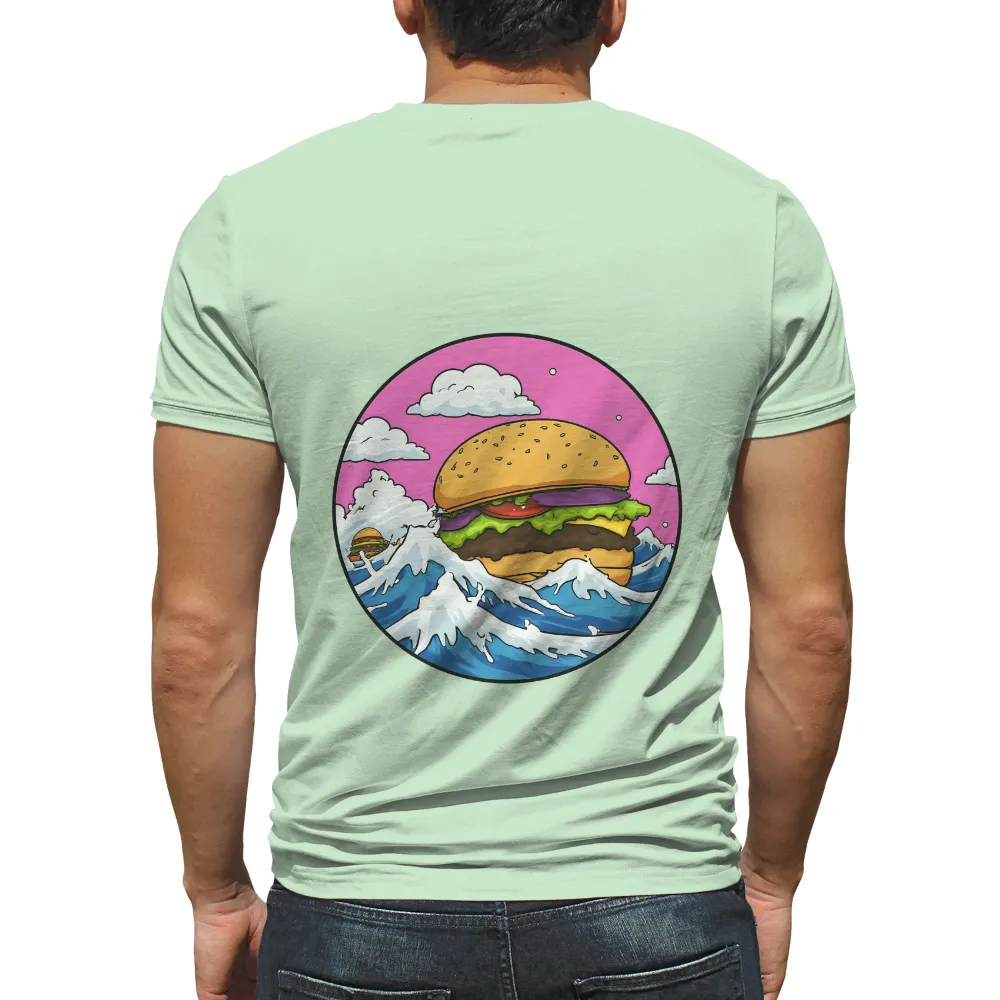 Shirts Graphic Tees: Burger Waves - Funny & Whimsical Food Art|final fantasy 35th anniversary t shirt