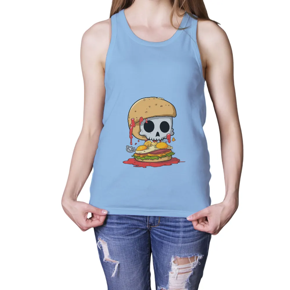 Customized Tee Shirts: Skull Burger - Dark Humor Meets Culinary Delight|fantasy football goat shirt