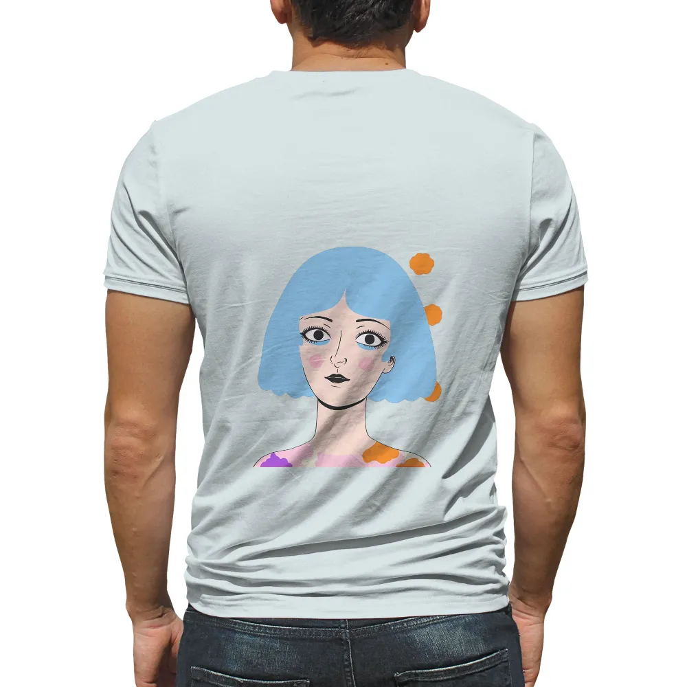 Vibrant Design with Blue Hair, Expressive Eyes, and Playful Spirit|summer retro surf marine life printed casual tee