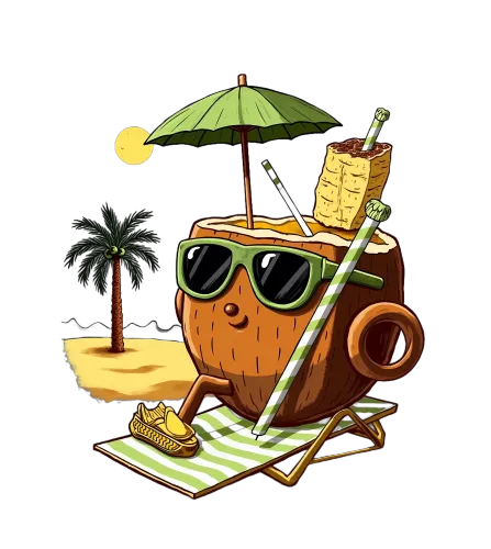 T-Shirts Design: Relaxing Coconut Beach Character