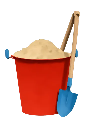 T-Shirts Design: Beach Days with Red Bucket and Blue Shovel