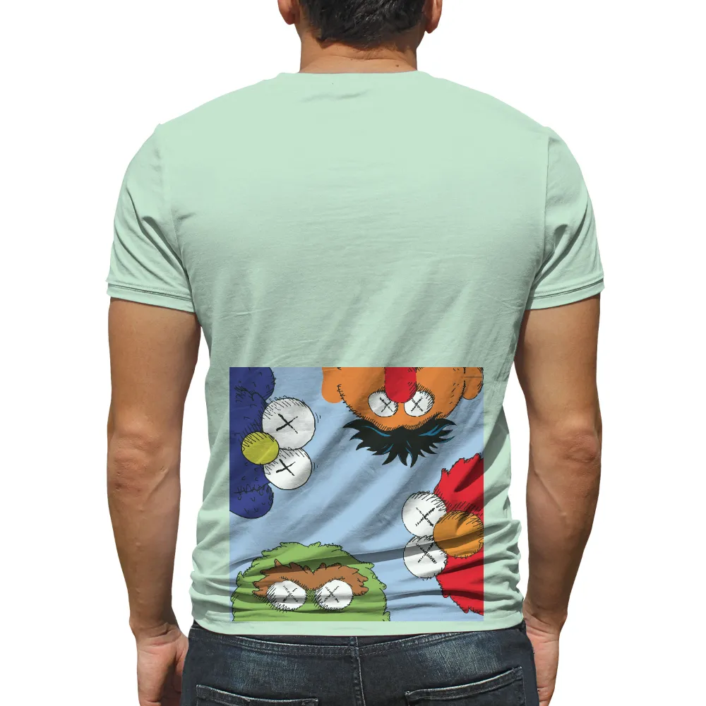 TShirt Design: Whimsical Characters in a Colorful World|anime characters with white shirt