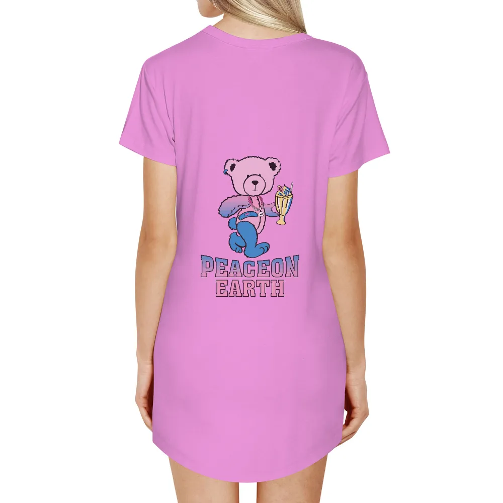 Graphic Tees: Peaceful Teddy Bear with Sundae - Spread Joy and Harmony|pride peace sign shirt