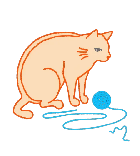 TShirt Printing: Playful Cat with Yarn - Minimalist Design