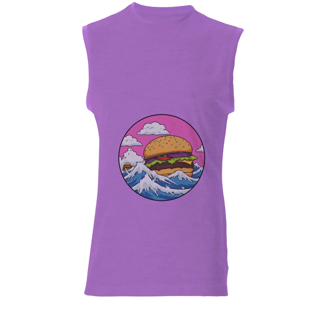 Shirts Graphic Tees: Burger Waves - Funny & Whimsical Food Art|tower of fantasy t shirt