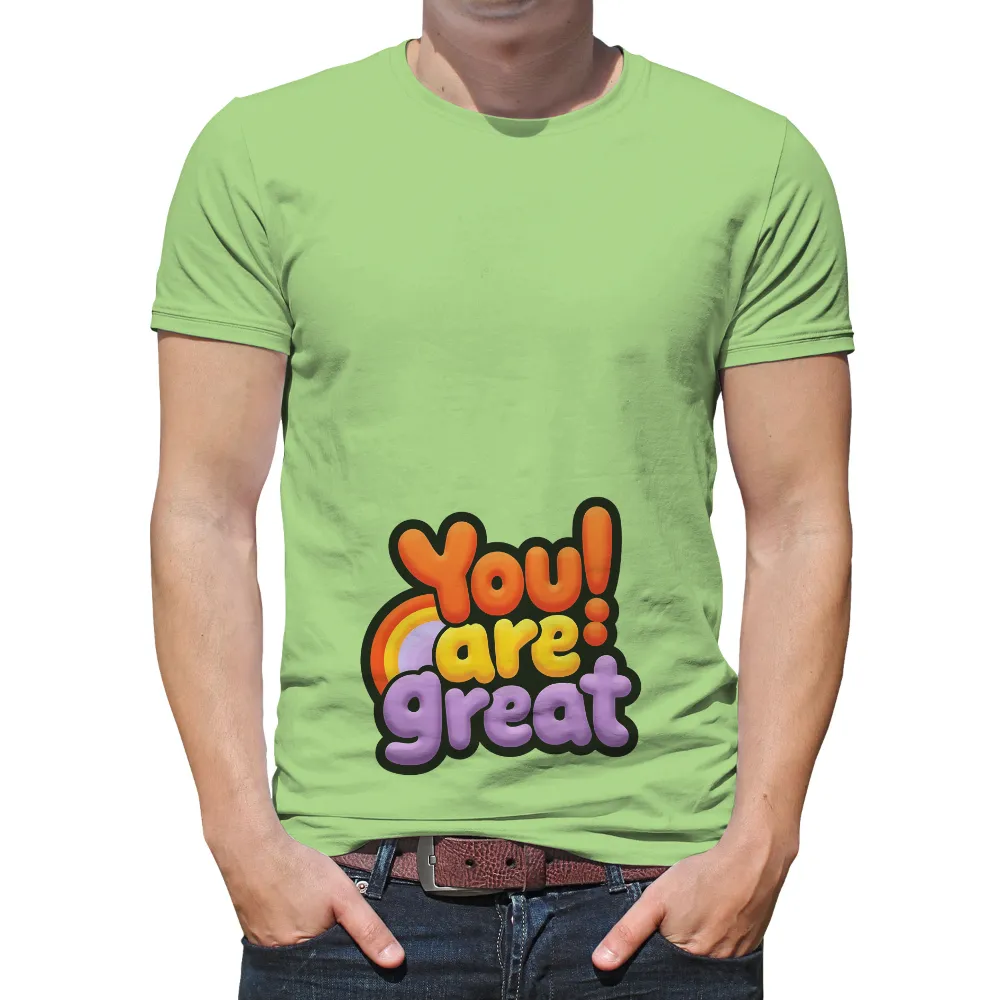 Custom T-Shirt Printing: Spread Joy with 'You! Are Great'| Bold letters on t-shirt