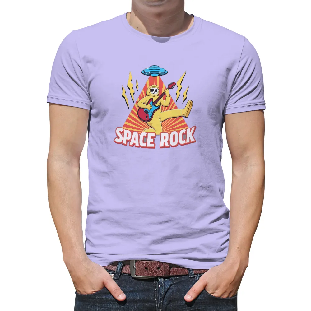 Graphic Tees: Space Rock - Astronaut Playing Electric Guitar Under UFO|Radiant rays