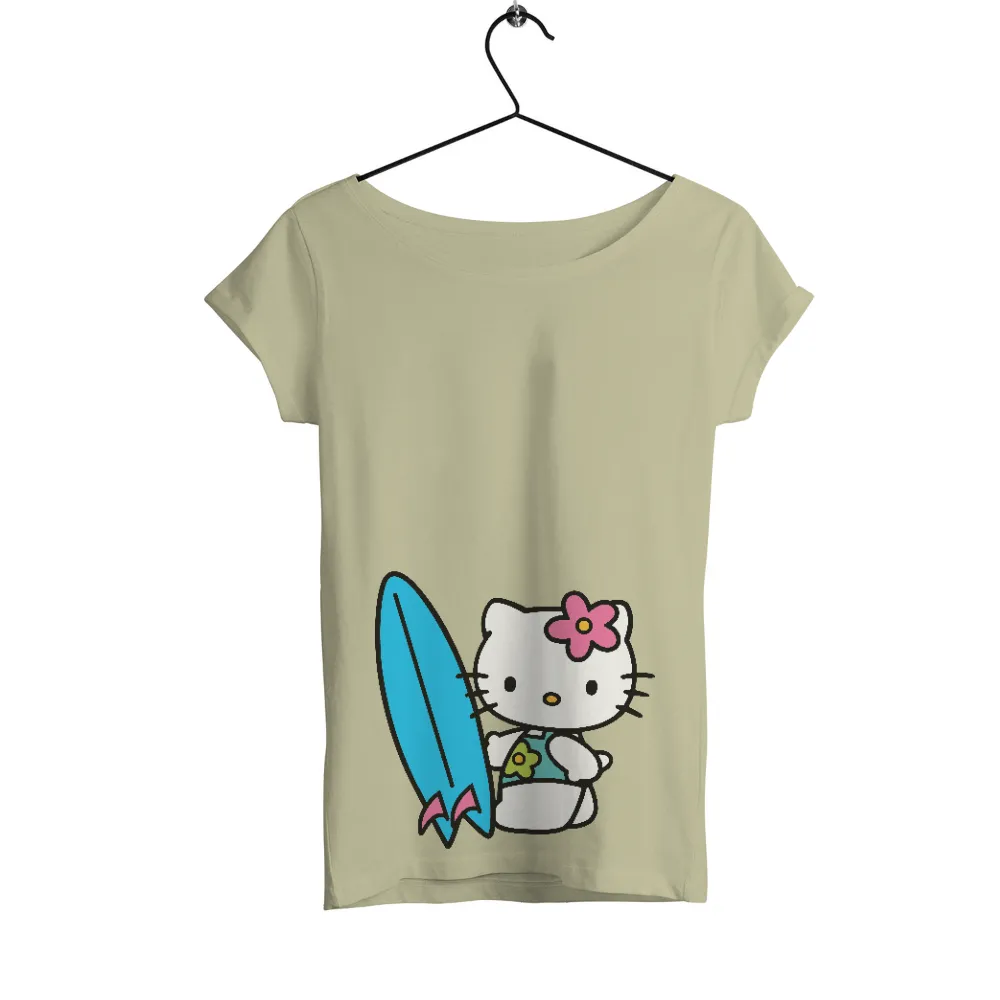 Tee Shirts Printed: Kitty's Surf Adventure|men's breathable summer shirts