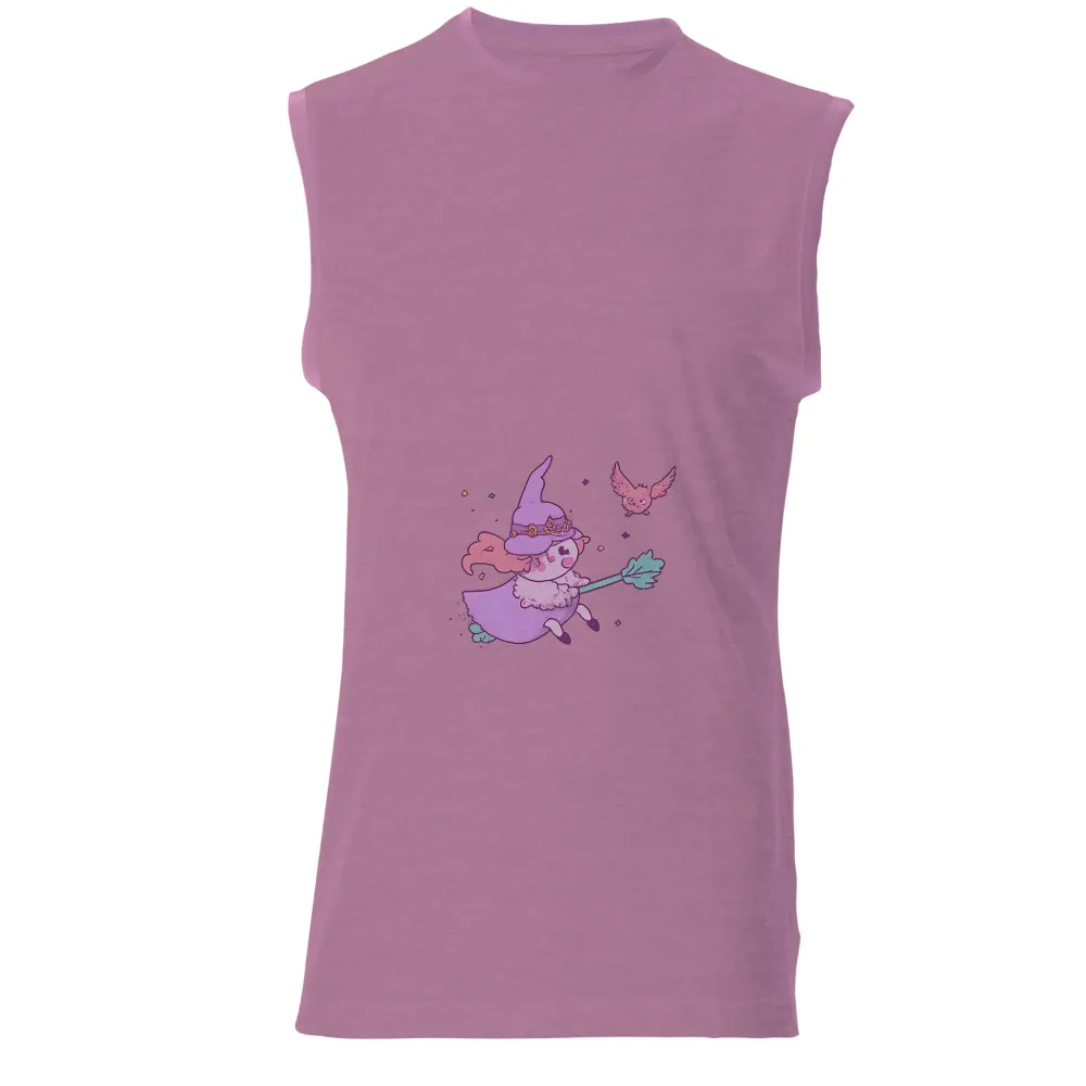 T-Shirts Design: Enchanting Witch and Owl Adventure| pastel colors