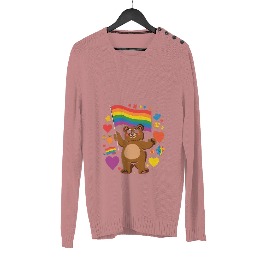 Custom Tee Shirts: Celebrate Pride with Joyful Bear Design|cartoon bear print colorblock oversized tee