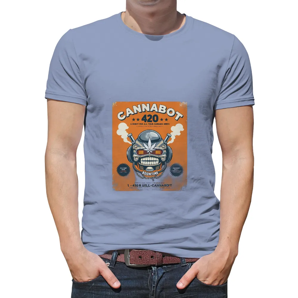 Cannabot 420 T-Shirt Printing | Futuristic Robot Design|Futuristic robot with a cannabis leaf for an eye