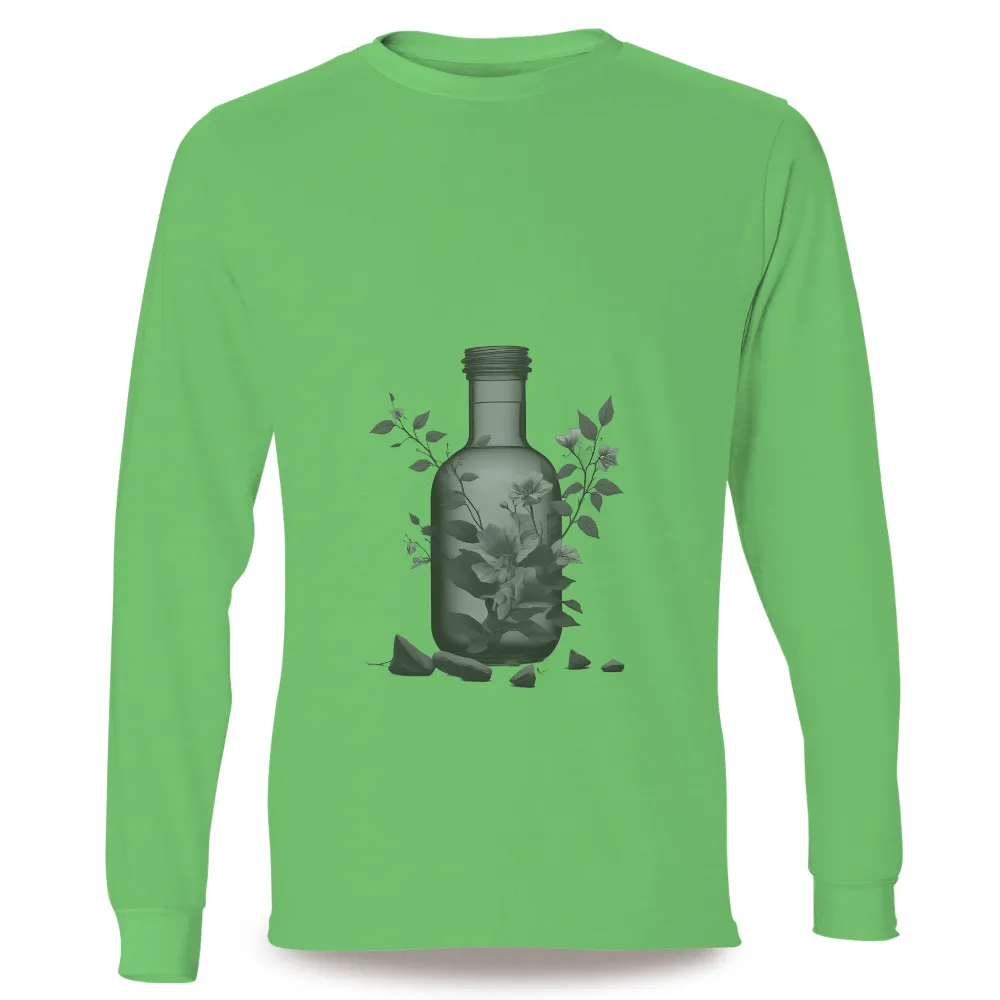 Customized Tee Shirts: Monochrome Bottle with Floral Elegance|garden of delete shirt