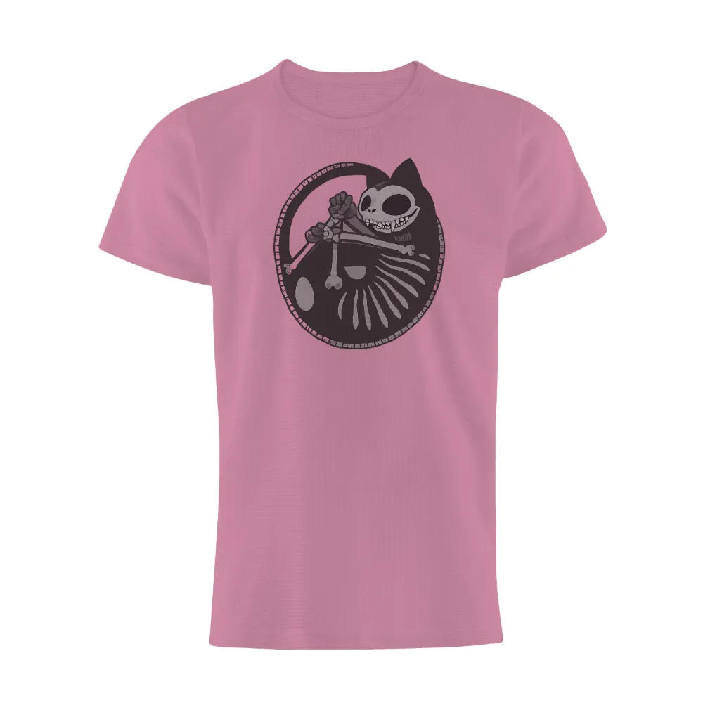 Tee Shirts Printed: Bonecat - A Blend of Whimsy and Horror| Vintage film reel background