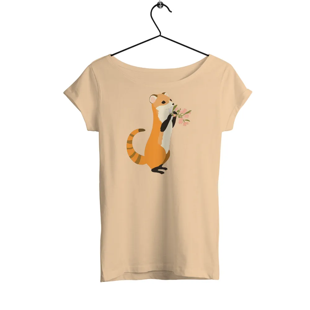 T-Shirts Design: Milo the Weasel with Pink Flowers|reign forest fronds camp shirt