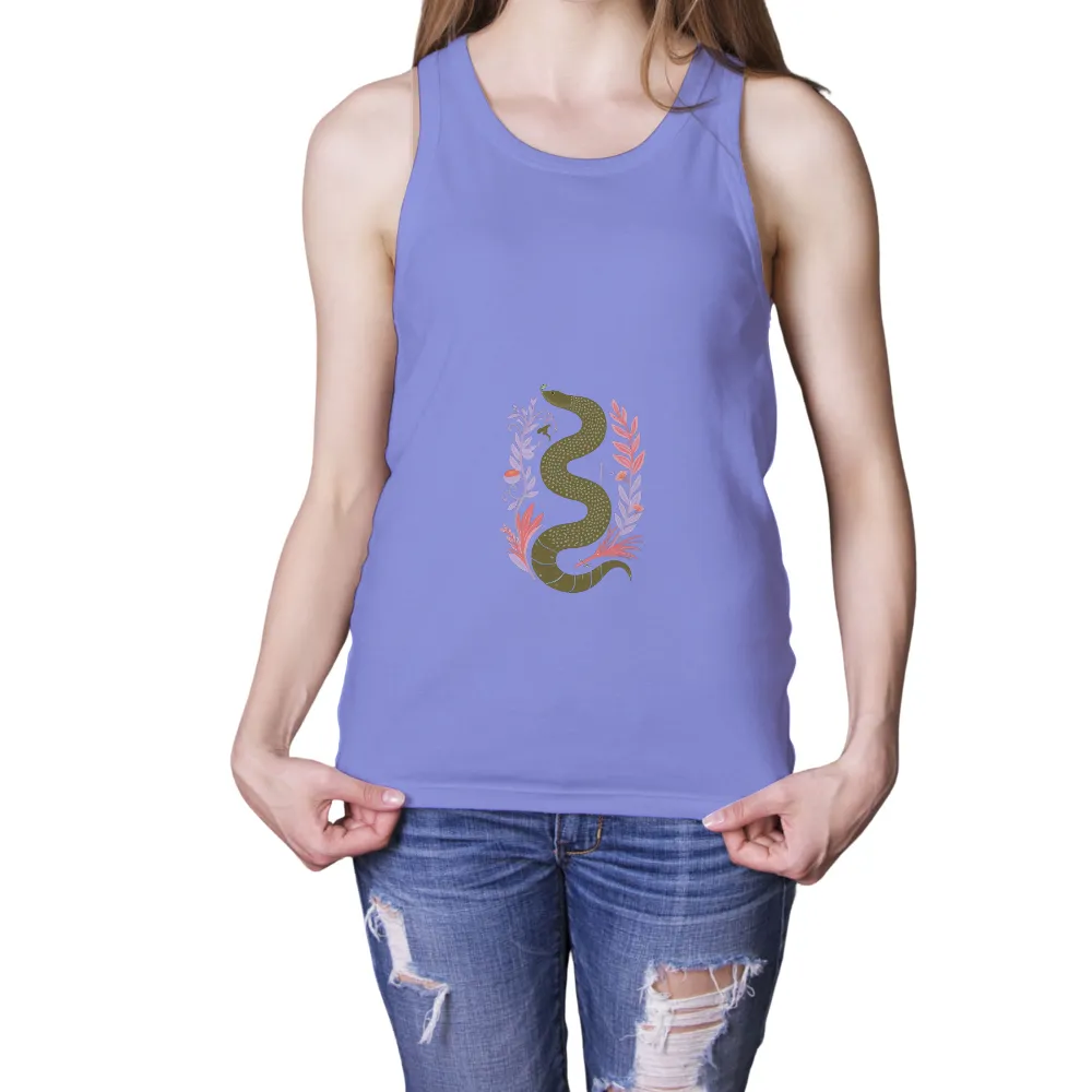 Graphic Tees: Nature's Harmony - Snake and Flora Design| vibrant flowers