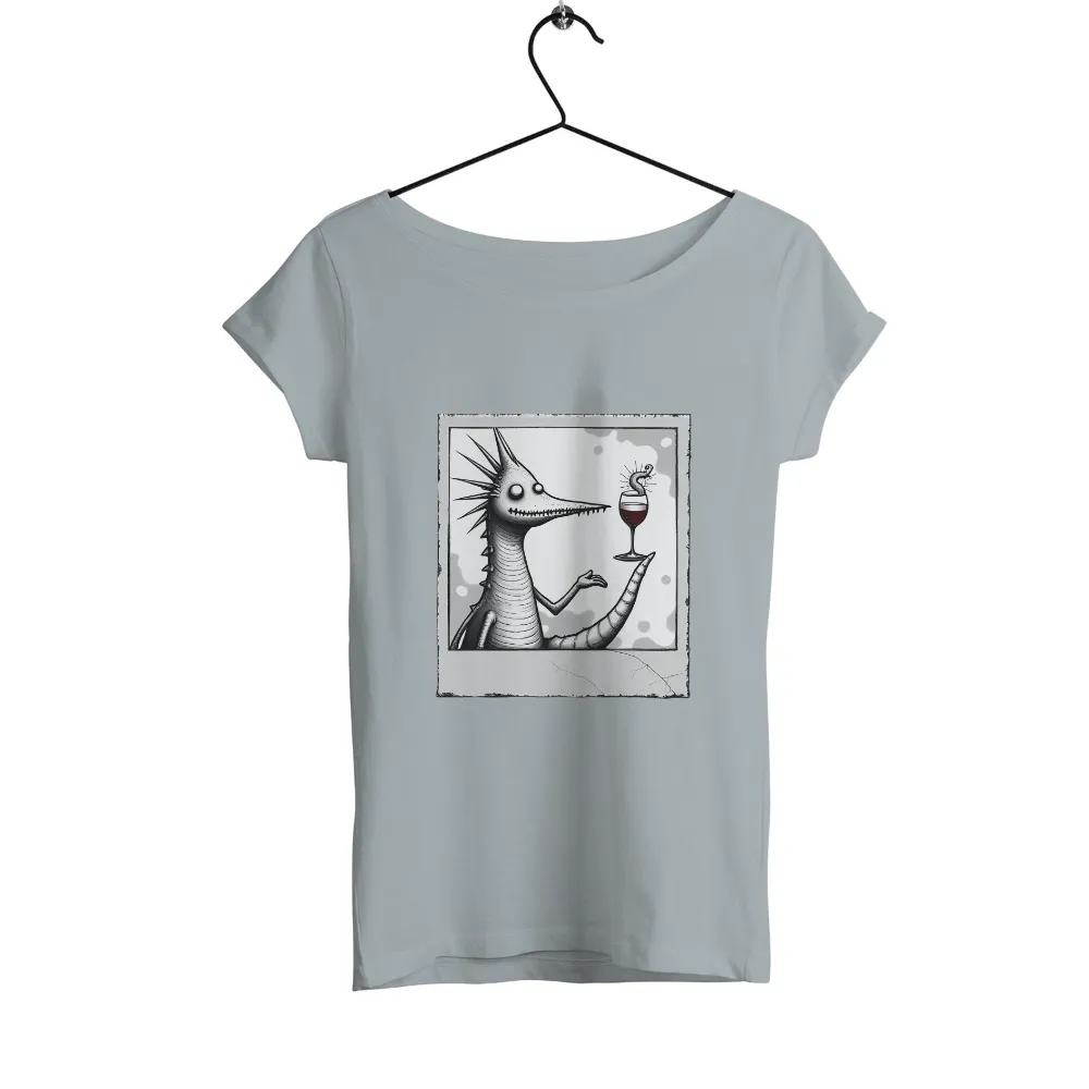 TShirt Printing: Whimsical Creature Balancing Wine Glass with Worm| Small worm in wine glass