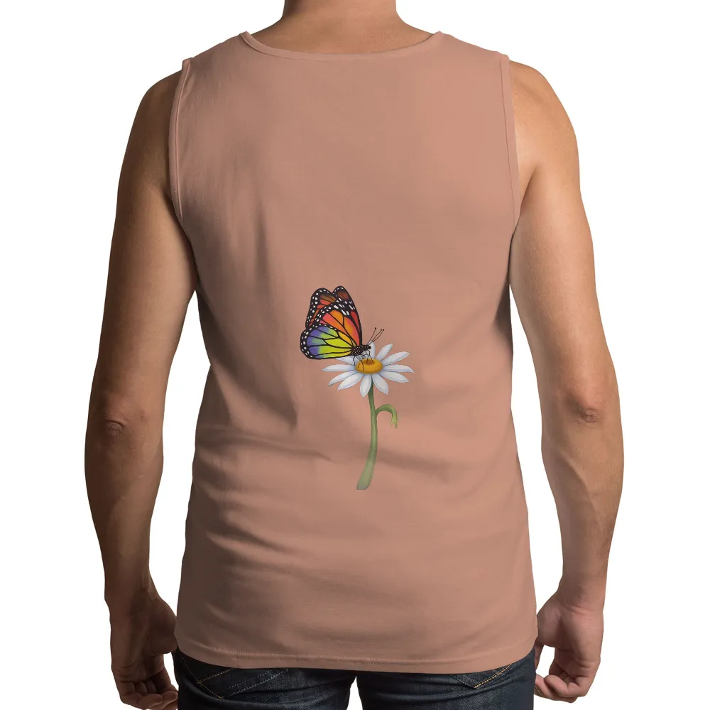 Tee Shirt Printing: Nature's Harmony - Butterfly and Daisy| Serene meadow scene