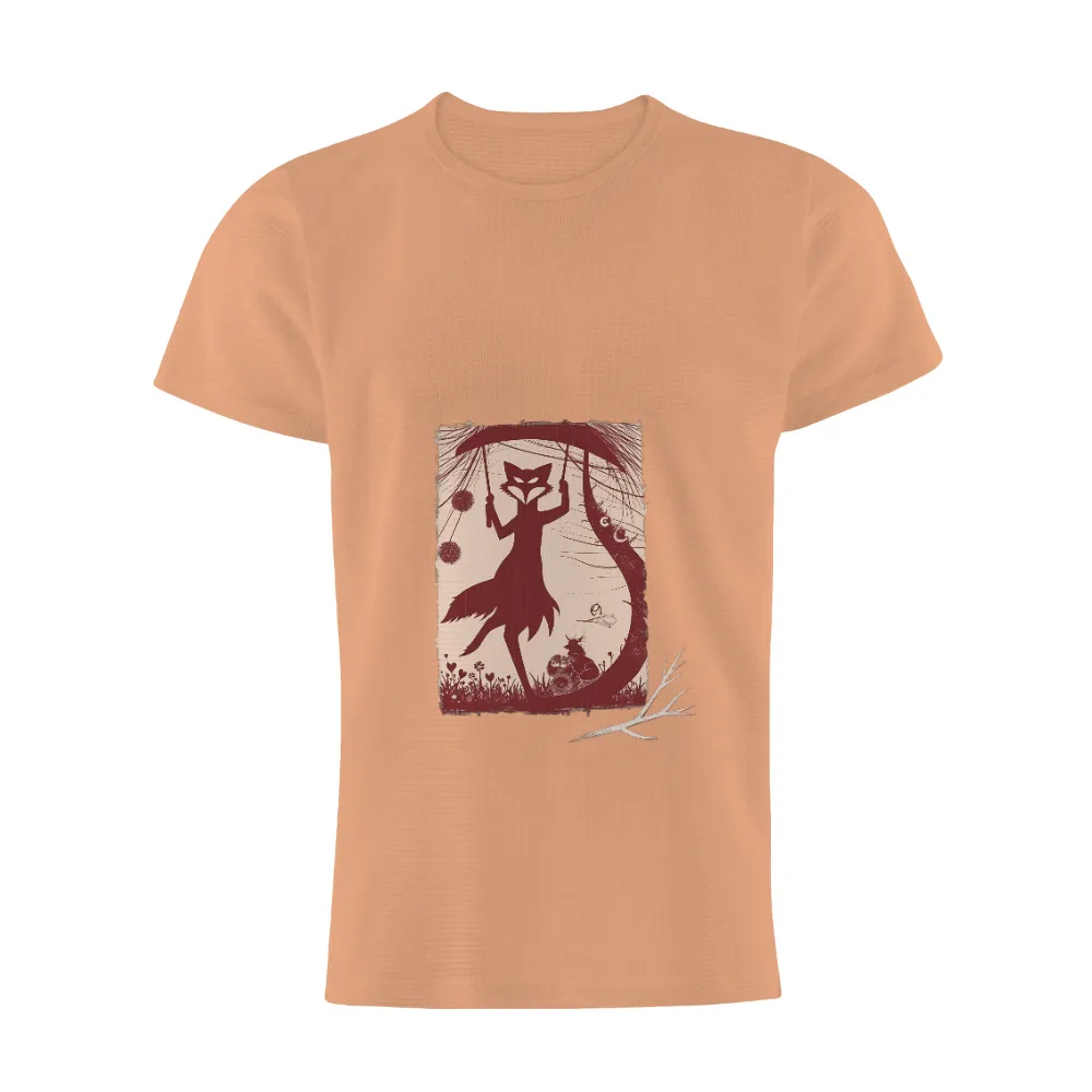 Graphic Tees: Enchanting Fox Swing in a Secret Garden| serene nature