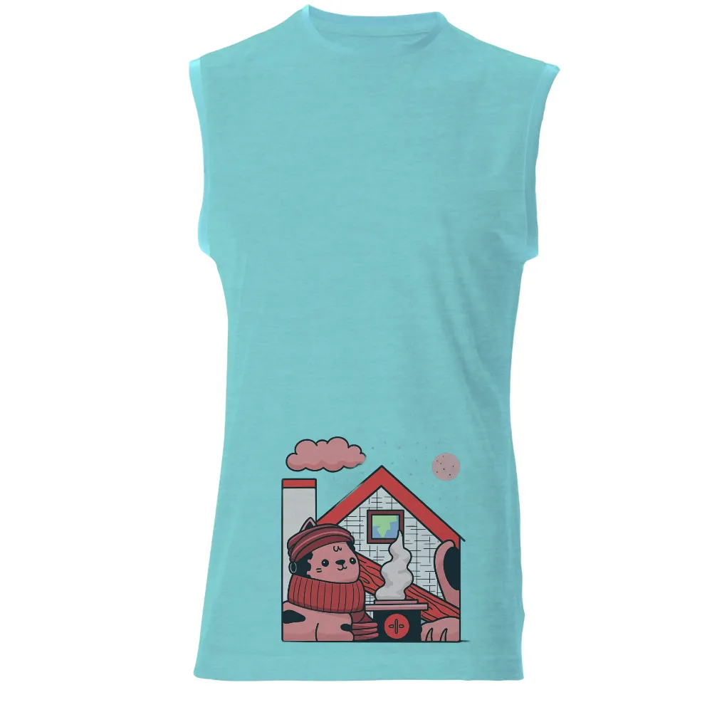 TShirt Printing: Cozy Winter Nights | Whimsical Character Design| pink cloud