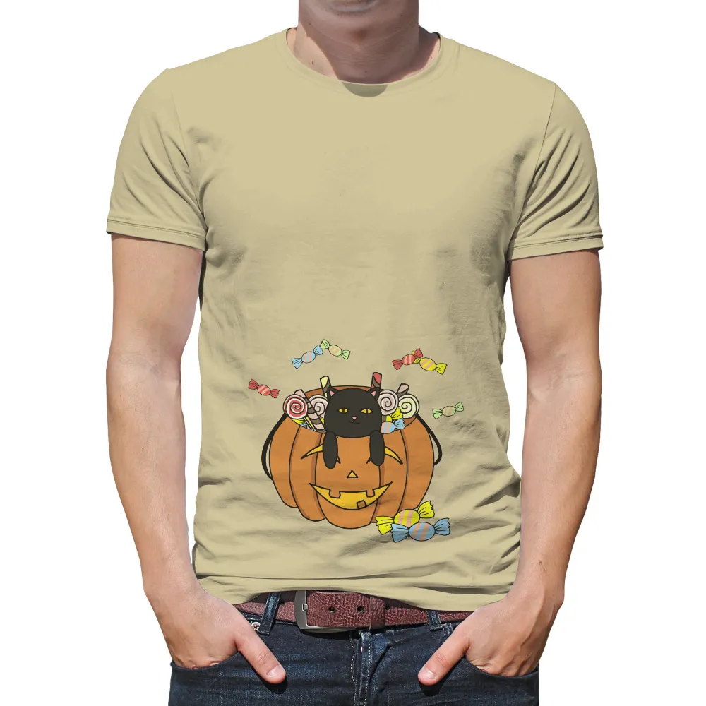 Halloween T-Shirts Pattern: Black Cat in a Pumpkin|vlone pumpkin shirt