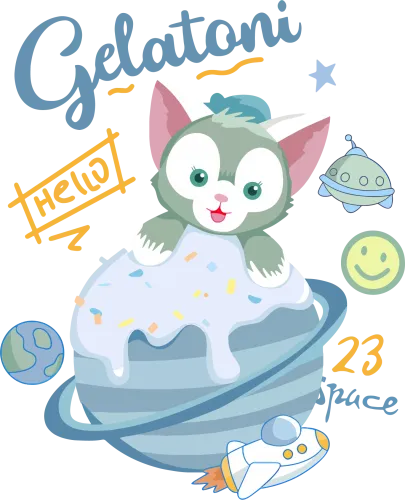 Custom T-Shirt Printing: Whimsical Cat in Space - Gelatoni