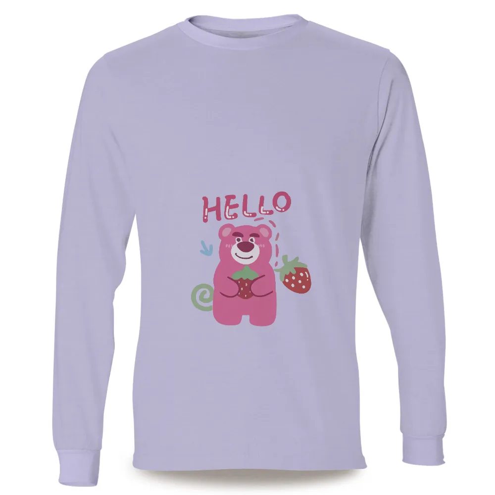 Custom T-Shirt Printing: Pink Bear with Strawberry - Spread Joy and Positivity|strawberry butterfly shirt