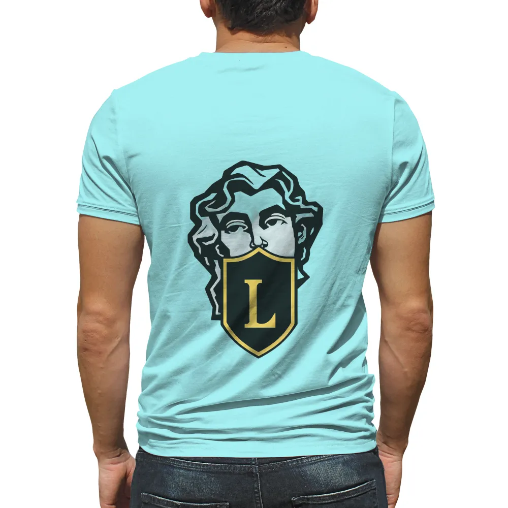 Customized Tee Shirts: Timeless Elegance with Classical Art and Modern Shield| Vibrant yellow shield